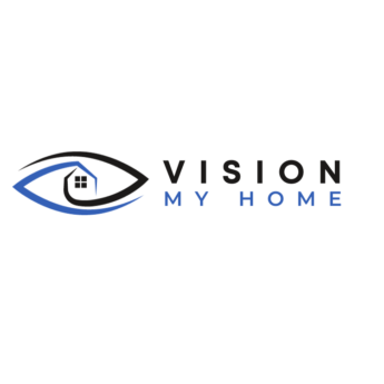 A logo for Vision My Home Real Estate Consultancy Services. It depicts a blue eye with a house in the center, symbolizing a clear vision for your real estate needs.